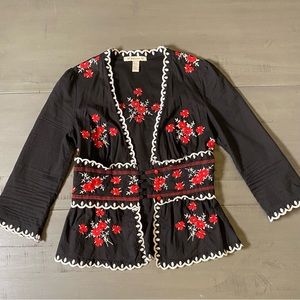Forever 21 Blouse | Size Small | Black with red and white embroidered flowers